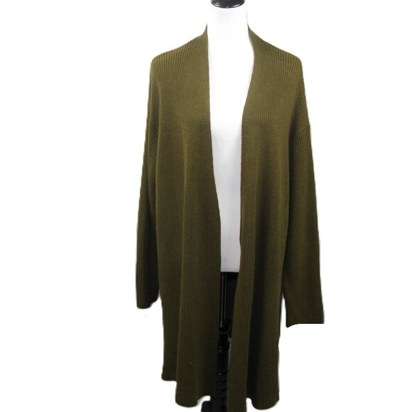 C Wonder Christian Siriano NWOT Army Green Long Open Front Cardigan Size 2X - Picture 1 of 6
